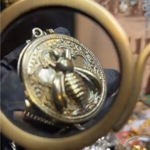 Intricate Gold Bee Medallion Locket Necklace